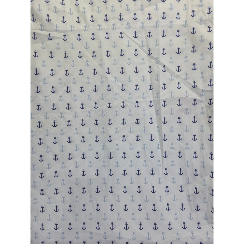Tommy Hilfiger Queen Size Flat Bed Sheet White Blue Anchor Print